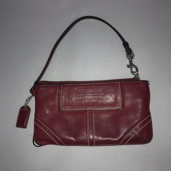 COACH Leather Deep Red Mini Purse Clutch Timeless Design - Picture 2 of 4
